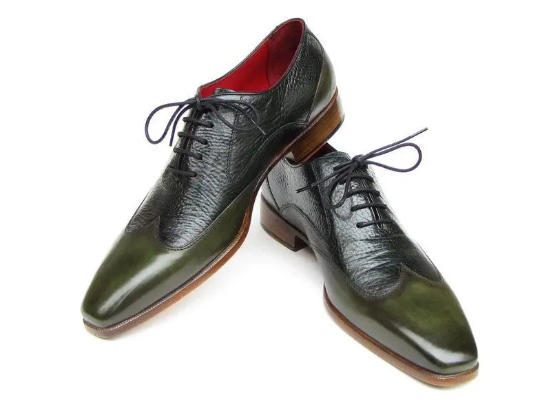 Paul Parkman Men's Green Floater Genuine Leather Wingtip Oxfords (ID#023-GREEN) PAUL PARKMAN