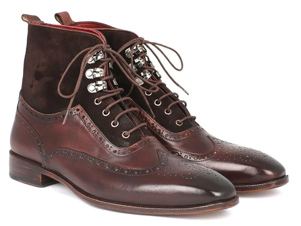 Paul Parkman Men's Brown Suede/Calfskin Wingtip Boots (ID#991-BRW) PAUL PARKMAN