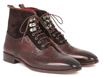 Paul Parkman Men's Brown Suede/Calfskin Wingtip Boots (ID#991-BRW) PAUL PARKMAN