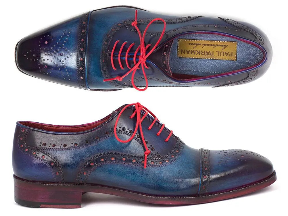 Paul Parkman Men's Blue/Parliament Blue Cap Toe Oxfords (ID#024-PARL) PAUL PARKMAN