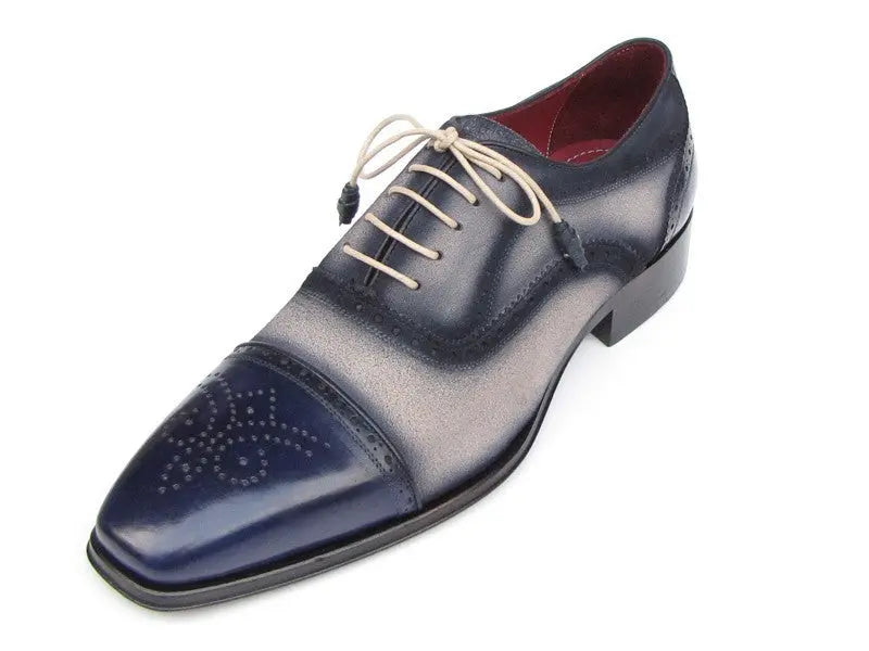 Paul Parkman Men's Navy/Beige Hand-Painted Suede Cap Toe Oxfords (ID#024-BLS) PAUL PARKMAN