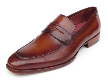 Paul Parkman Men's Tobacco/Bordeaux Hand-Painted Penny Loafers (ID#067-BRD) PAUL PARKMAN