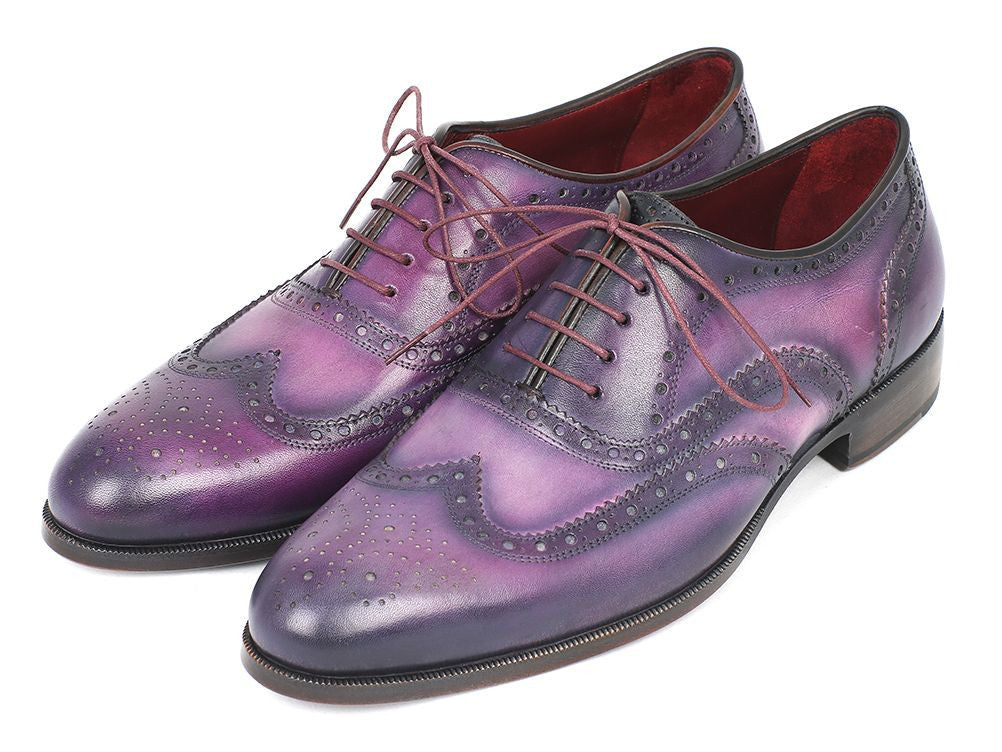 Paul Parkman Wingtip Oxfords Purple & Navy Handpainted Calfskin (ID#743-PURP) PAUL PARKMAN