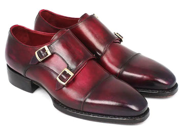 Paul Parkman Men's Purple/Burgundy Triple Genuine Leather Sole Hand-Welted Cap Toe Monk strap Shoes (ID#LX77MNK) PAUL PARKMAN