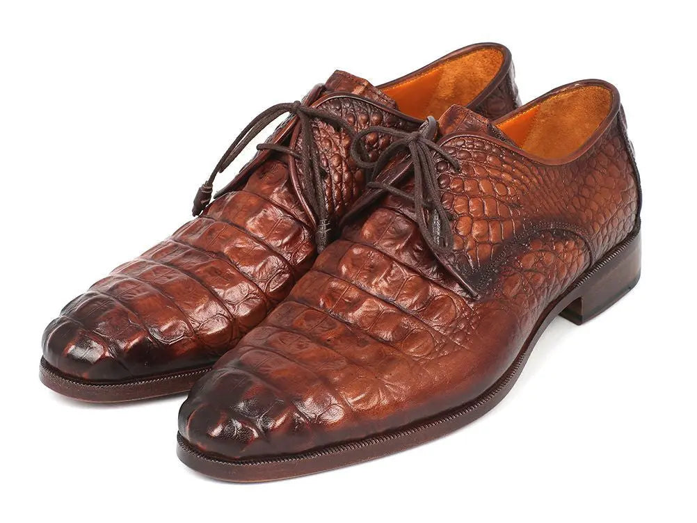 Paul Parkman Men's Light Brown Crocodile Embossed Calfskin Genuine Leather Derby Shoes (ID#1438TAB) PAUL PARKMAN