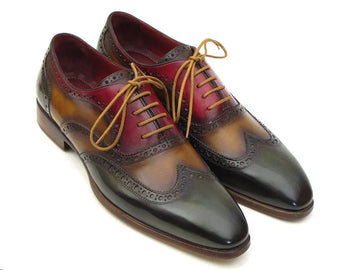 Paul Parkman Men's Three Tone Green/Camel/Bordeaux Wingtip Oxfords (ID#PP22F75) PAUL PARKMAN
