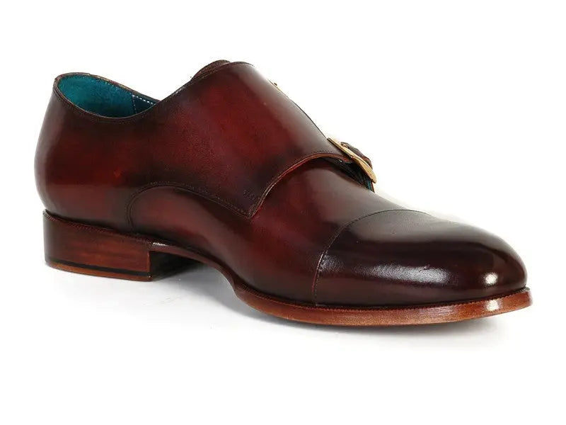 Paul Parkman Men's Dark Brown Cap-Toe Double Monk straps Shoes (ID#045-BRL) PAUL PARKMAN