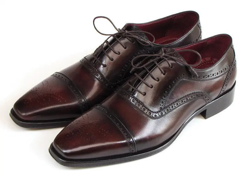 Paul Parkman Men's Bordeaux/Brown Hand-Painted Cap Toe Oxfords (ID#024-BRWBRD) PAUL PARKMAN