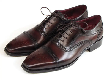 Paul Parkman Men's Bordeaux/Brown Hand-Painted Cap Toe Oxfords (ID#024-BRWBRD) PAUL PARKMAN