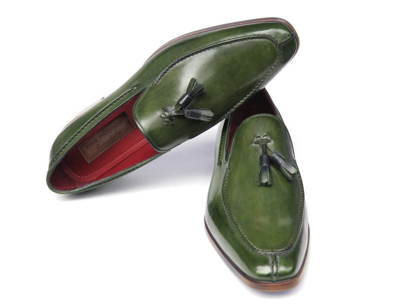 Paul Parkman Men's Tassel Loafer Green Hand Painted Leather (ID#083-GREEN) PAUL PARKMAN