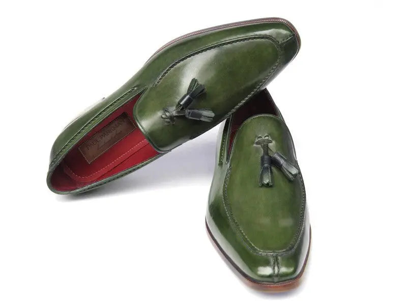 Paul Parkman Men's Green Tassel Hand-Painted Genuine Leather Loafers (ID#083-GREEN) PAUL PARKMAN