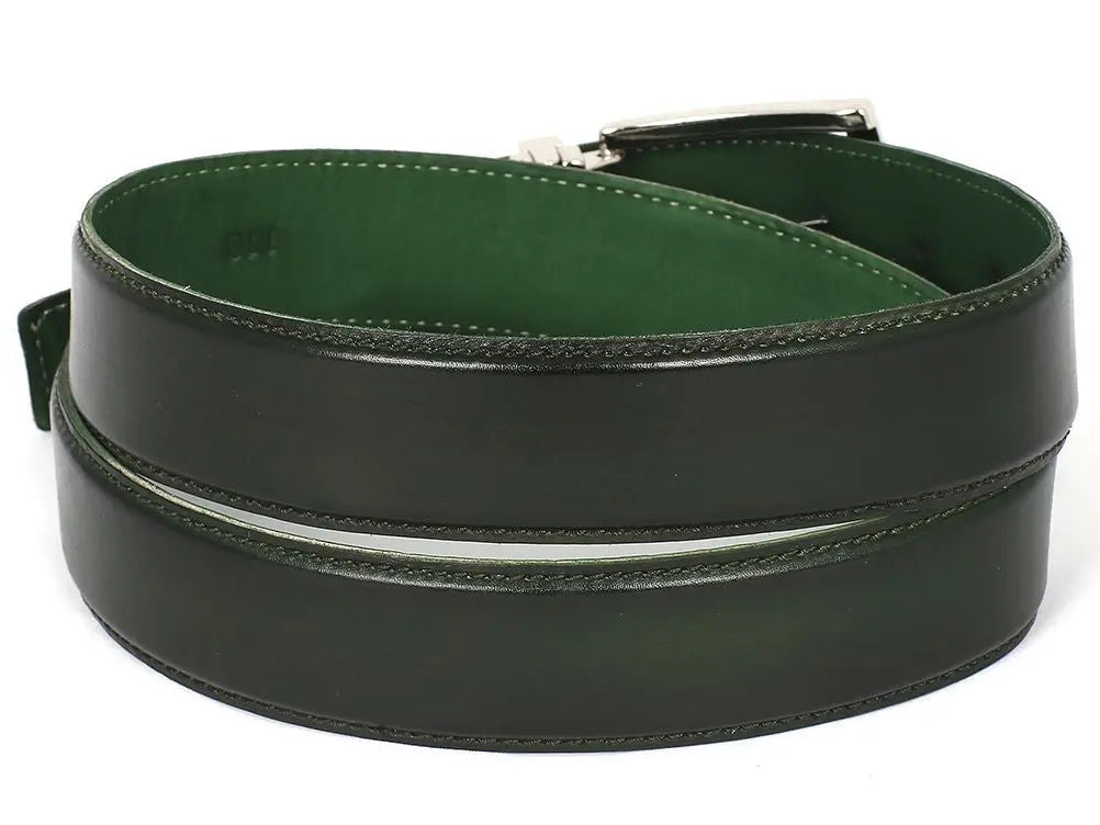 Paul Parkman Men's Dark Green Genuine Leather Hand-Painted Belt (ID#B01-DARK-GRN) PAUL PARKMAN