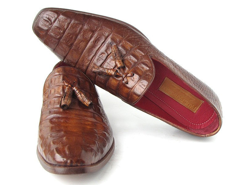 Paul Parkman Men's Brown Crocodile Embossed Calfskin Tassel Loafer (ID#PP2281-BRW) PAUL PARKMAN