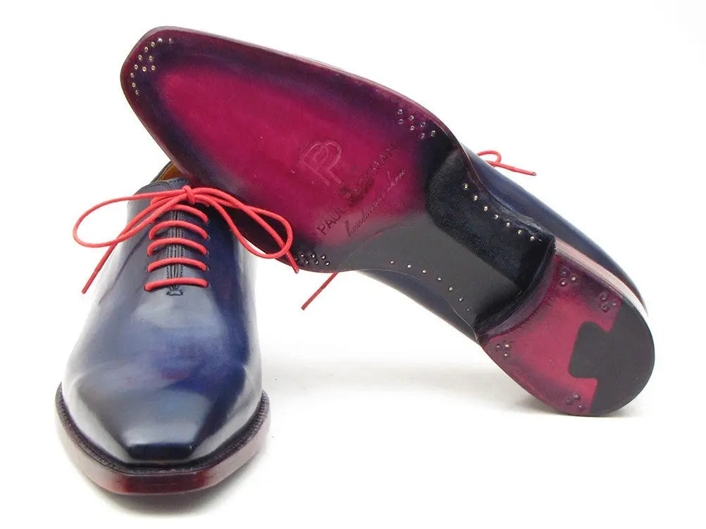 Paul Parkman Men's Navy Blue Hand-Painted Goodyear Welted Wholecut Oxfords (ID#044CR) PAUL PARKMAN