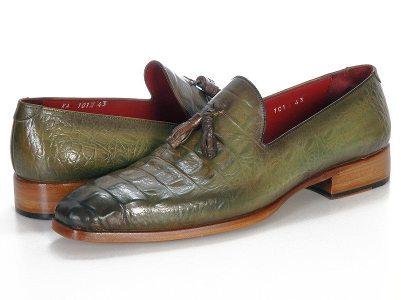 Paul Parkman Men's Green Crocodile Embossed Calfskin Tassel Loafer (ID#PP2281-GREEN) PAUL PARKMAN