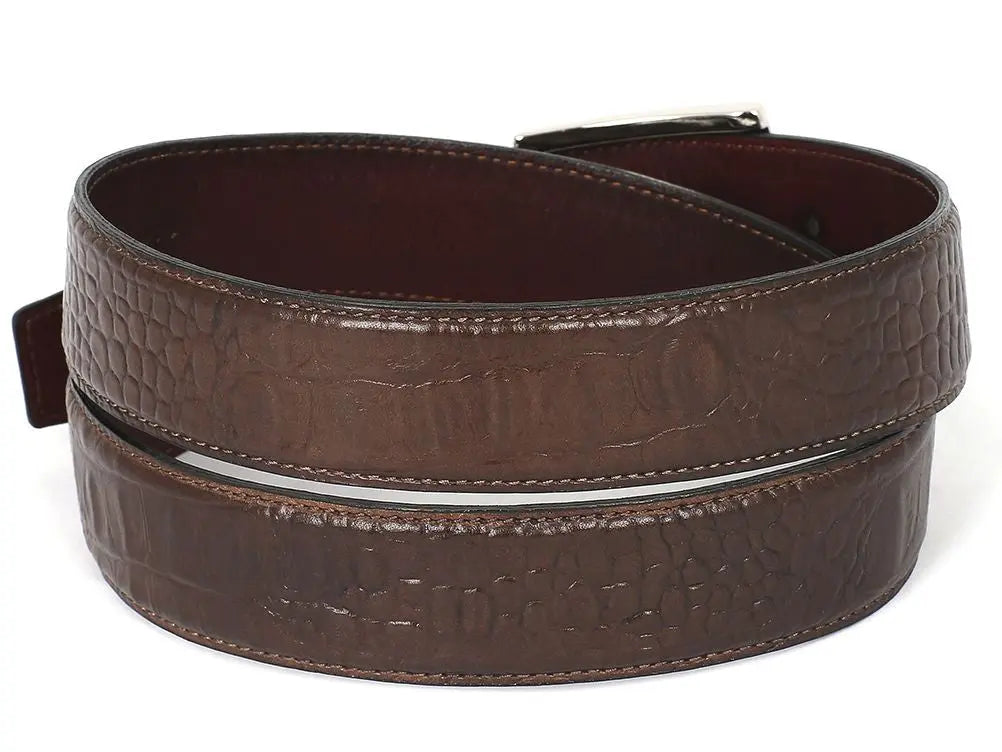 Paul Parkman Men's Brown Crocodile Textured Genuine Leather Belt (ID#B02-BRW) PAUL PARKMAN