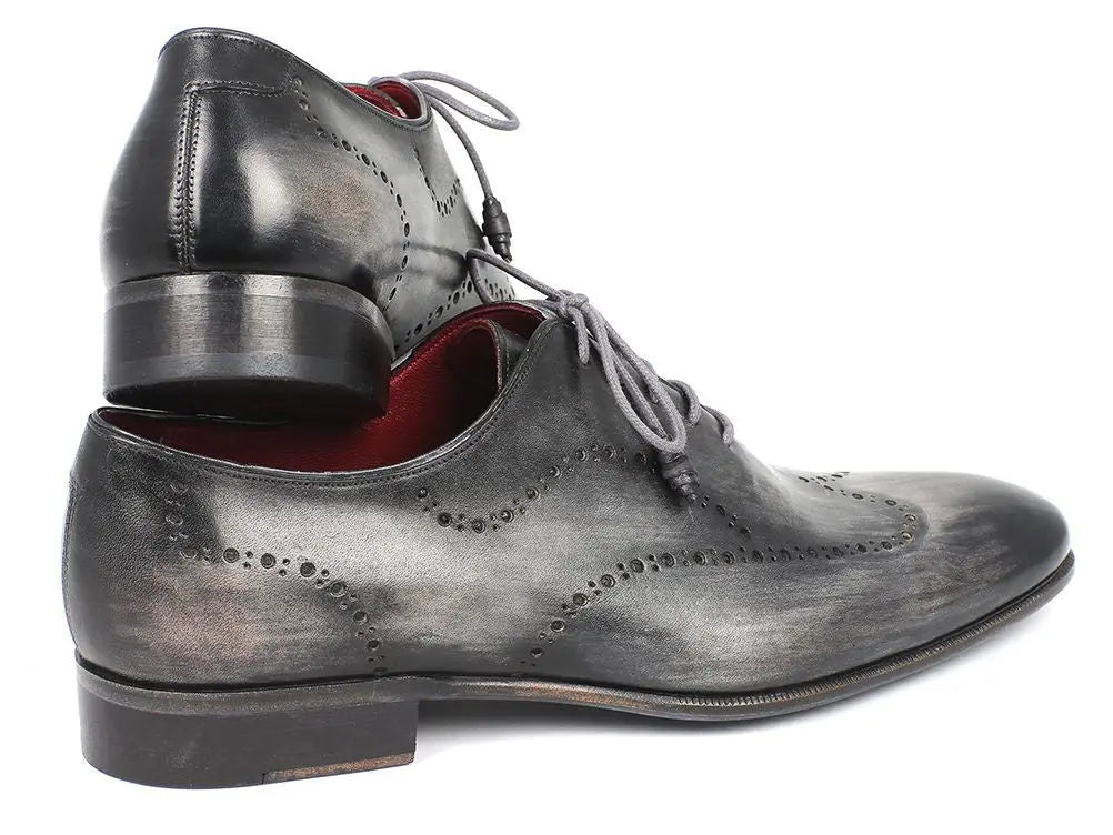 Paul Parkman Men's Gray/Black Handpainted Calfskin Wingtip Oxfords (ID#741-GRY) PAUL PARKMAN