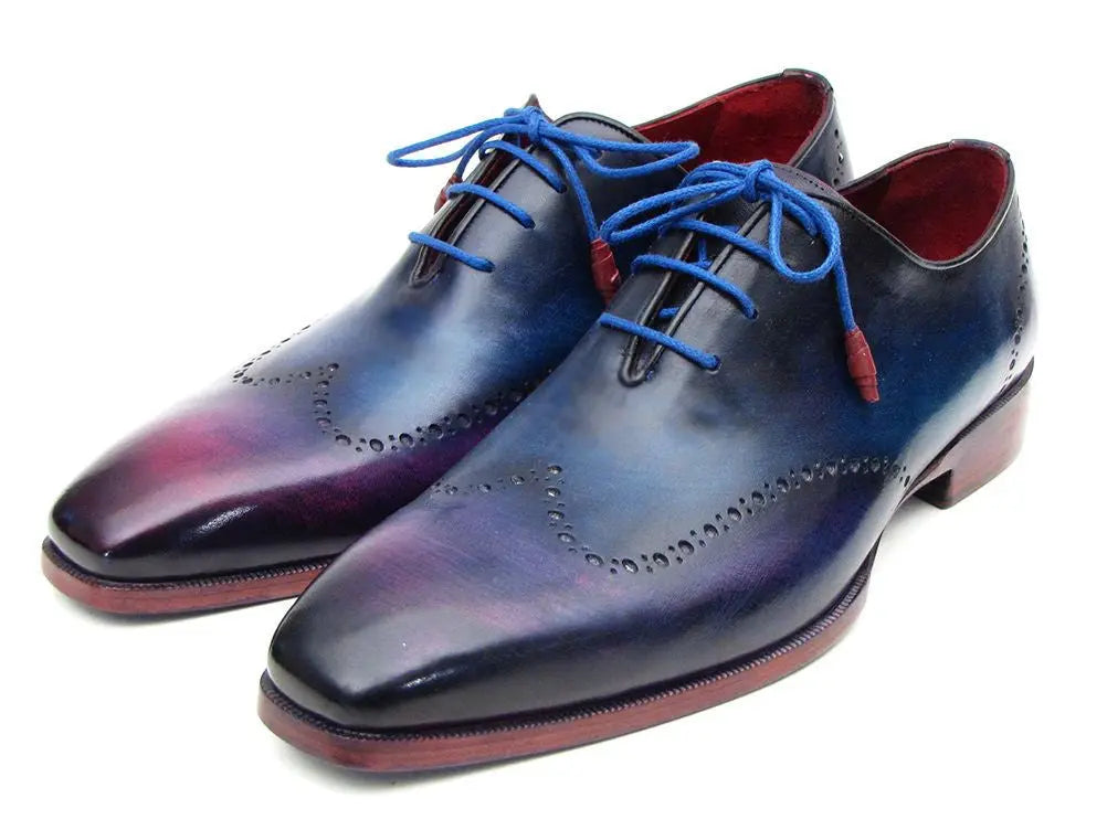 Paul Parkman Men's Blue/Purple Hand-Painted Wingtip Oxfords (ID#084VX55) PAUL PARKMAN