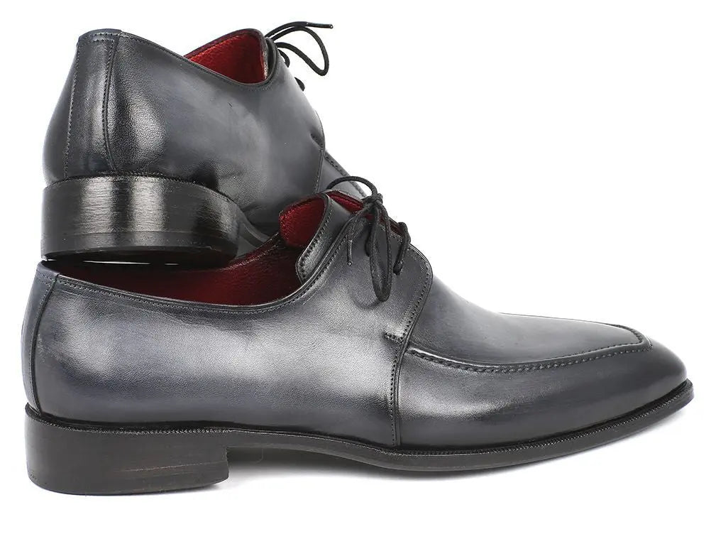 Paul Parkman Men's Gray/Black Hand-Painted Calfskin Apron Derby Shoes (ID#13SX51) PAUL PARKMAN