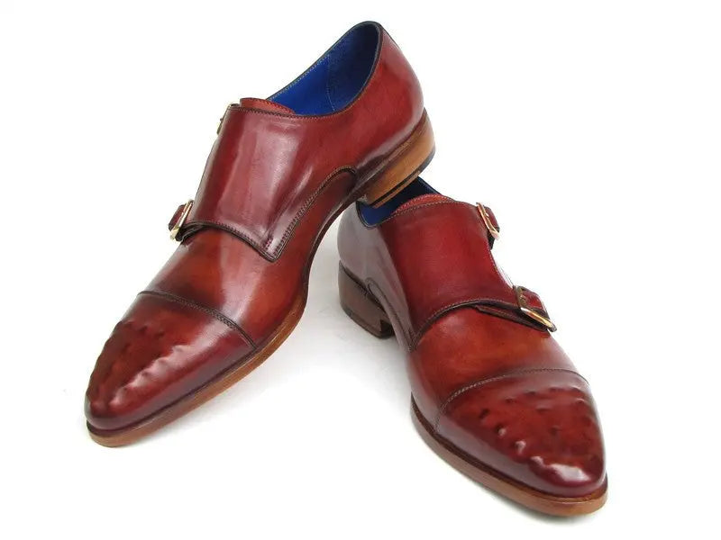 Paul Parkman Men's Burgundy Genuine LeatherDouble Monk strap Shoes (ID#047-BUR) PAUL PARKMAN