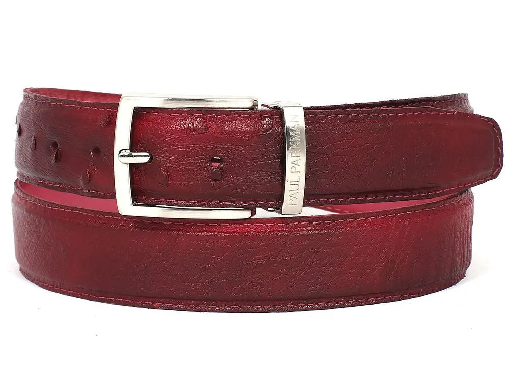 Paul Parkman Men's Burgundy Genuine Ostrich Belt (ID#B04-BUR) PAUL PARKMAN