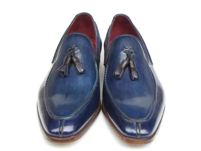 Paul Parkman Men's Blue Tassel Hand-Painted Genuine Leather Loafers (ID#083-BLU) PAUL PARKMAN