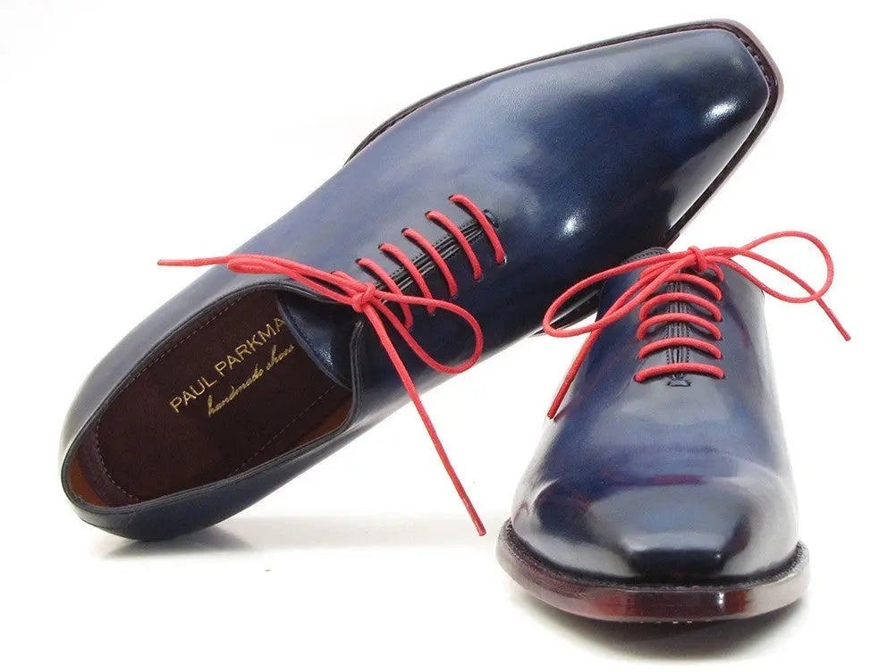 Paul Parkman Men's Navy Blue Hand-Painted Goodyear Welted Wholecut Oxfords (ID#044CR) PAUL PARKMAN