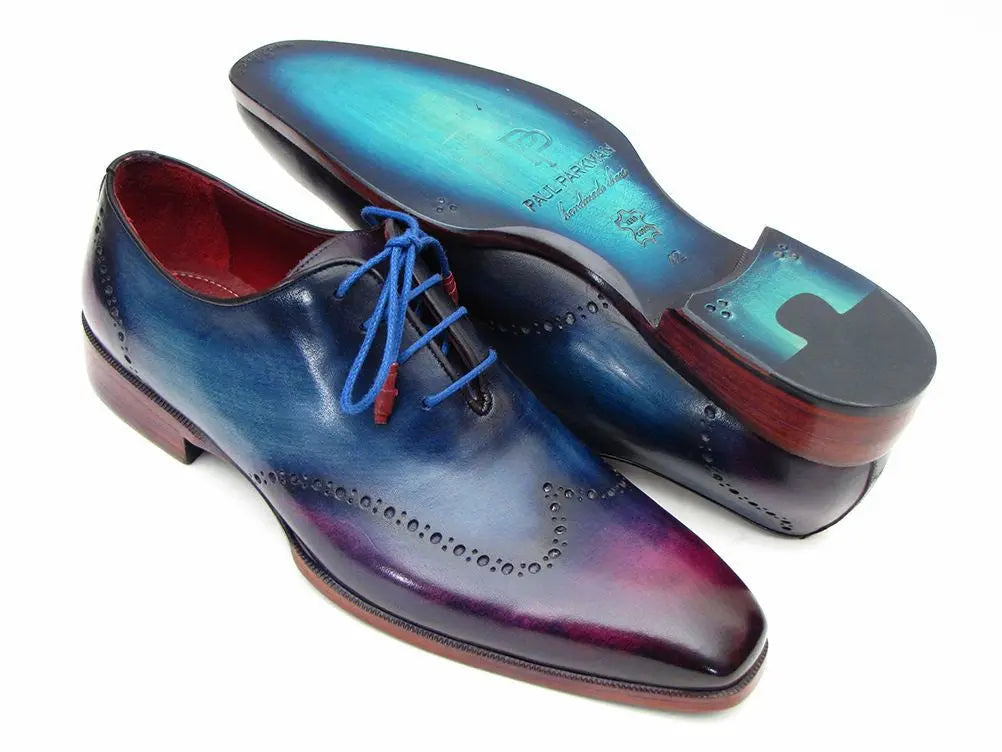 Paul Parkman Men's Blue/Purple Hand-Painted Wingtip Oxfords (ID#084VX55) PAUL PARKMAN