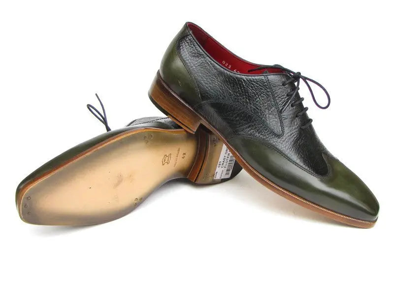 Paul Parkman Men's Green Floater Genuine Leather Wingtip Oxfords (ID#023-GREEN) PAUL PARKMAN