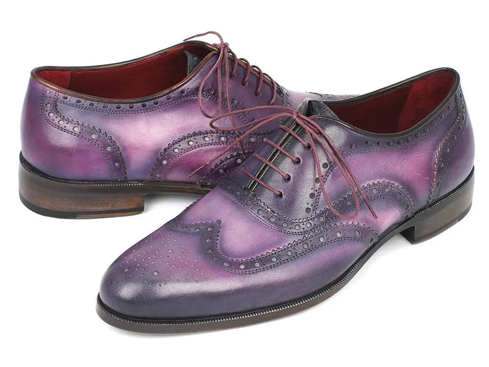 Paul Parkman Men's Purple/Navy Hand-Painted Calfskin Wingtip Oxfords (ID#743-PURP) PAUL PARKMAN