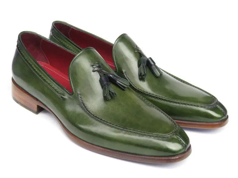 Paul Parkman Men's Green Tassel Hand-Painted Genuine Leather Loafers (ID#083-GREEN) PAUL PARKMAN