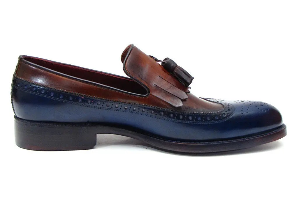 Paul Parkman Men's Navy/Tobacco Kiltie Tassel Loafers (ID#KT74NB) PAUL PARKMAN