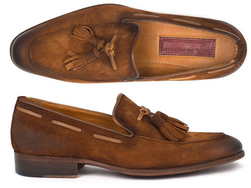 Paul Parkman Men's Tassel Loafer Brown Antique Suede Shoes (ID#TAB32FG) PAUL PARKMAN