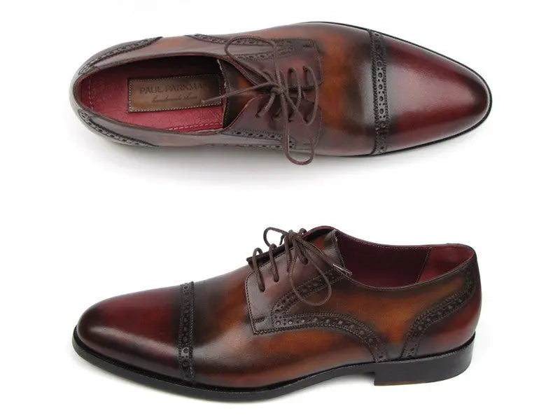 Paul Parkman Men's Bordeaux/Tobacco Cap-Toe Derby Shoes (ID#046-BRD-BRW) PAUL PARKMAN