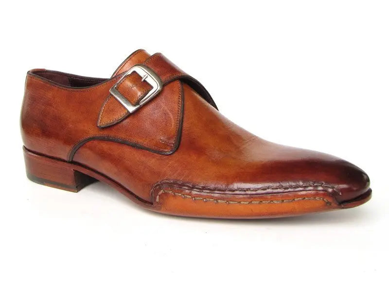 Paul Parkman Men's Tobacco Side Handsewn Twisted Leather Sole Monk strap Shoes (ID#24Y56) PAUL PARKMAN
