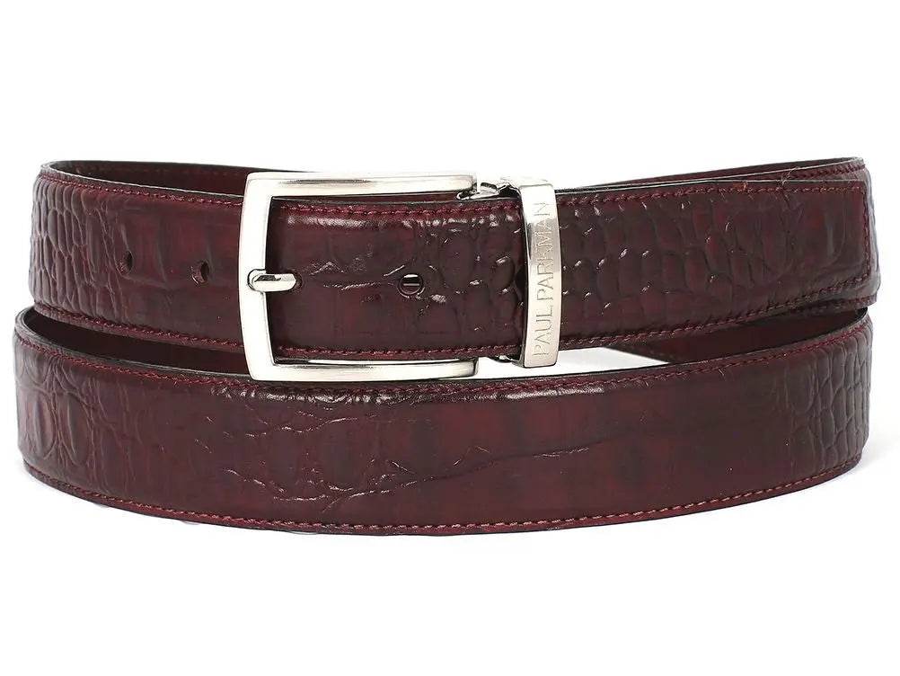 Paul Parkman Men's Dark Bordeaux Crocodile Textured Genuine Leather Belt (ID#B02-DBRD) PAUL PARKMAN