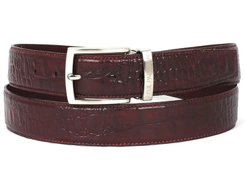 Paul Parkman Men's Dark Bordeaux Crocodile Textured Genuine Leather Belt (ID#B02-DBRD) PAUL PARKMAN