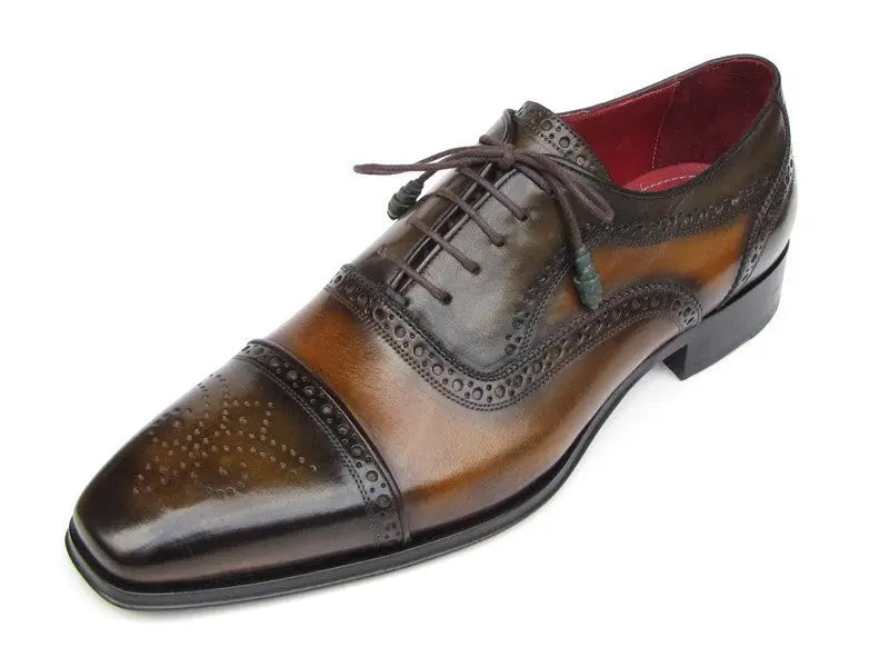 Paul Parkman Men's Camel/Olive Cap Toe Oxfords (ID#024-OLV) PAUL PARKMAN
