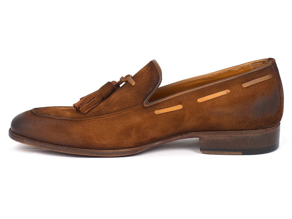 Paul Parkman Men's Tassel Loafer Brown Antique Suede Shoes (ID#TAB32FG) PAUL PARKMAN