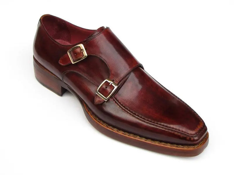 Paul Parkman Men's  Burgundy Goodyear Welted Double Monk strap Shoes (ID#061-BRD) PAUL PARKMAN