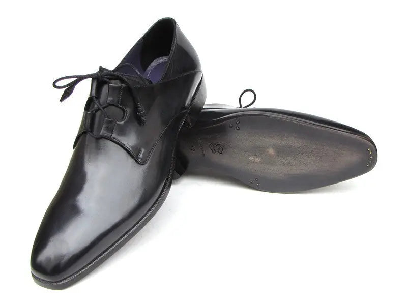 Paul Parkman Men's Black Ghillie Lacing Plain Toe Derby Shoes (ID#076-BLK) PAUL PARKMAN