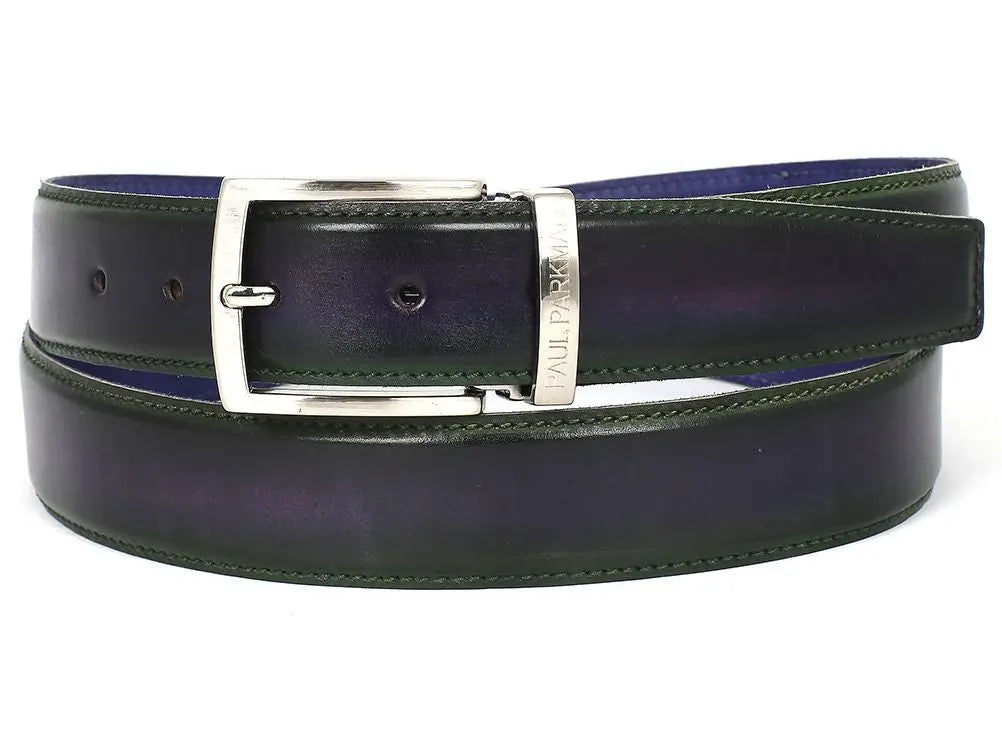 Paul Parkman Men's Dual Tone Green/Purple Genuine Leather Hand-Painted Belt (ID#B01-GRN-PURP) PAUL PARKMAN