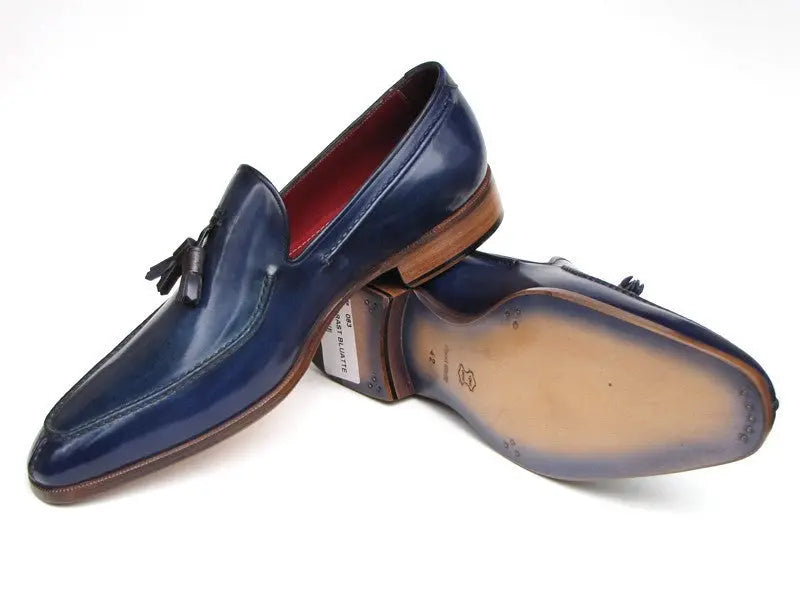 Paul Parkman Men's Blue Tassel Hand-Painted Genuine Leather Loafers (ID#083-BLU) PAUL PARKMAN