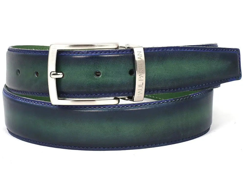 Paul Parkman Men's Dual Tone Blue/Green Genuine Leather Hand-Painted Belt (ID#B01-BLU-GRN) PAUL PARKMAN