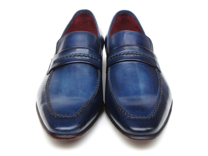 Paul Parkman Men's Loafer Shoes Navy Leather Upper and Leather Sole (ID#068-BLU) PAUL PARKMAN