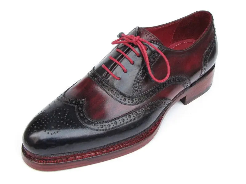 Paul Parkman Men's Navy/Red Triple Genuine Leather Sole Wingtip Brogues (ID#027-TRP-NVYBRD) PAUL PARKMAN