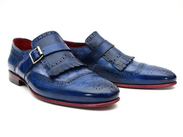 Paul Parkman Men's Dual Tone Blue Genuine Leather Kiltie Monk strap Shoes (ID#12BL78) PAUL PARKMAN