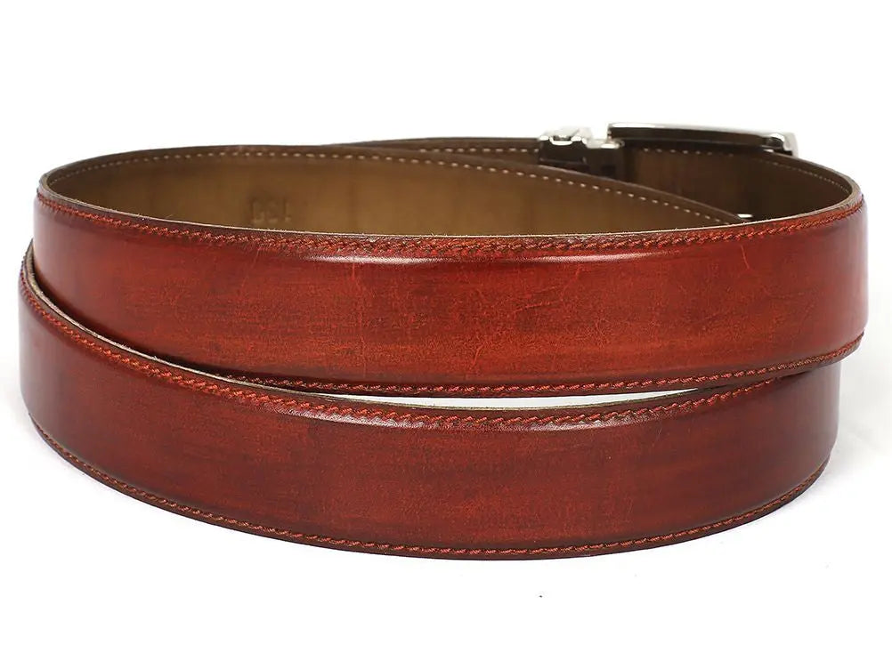 PAUL PARKMAN Men's Leather Belt Hand-Painted Reddish Brown (ID#B01-RDH) PAUL PARKMAN