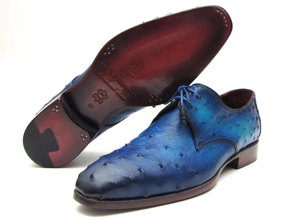 Paul Parkman Men's Ocean Genuine Ostrich Derby Shoes (ID#79V22) PAUL PARKMAN