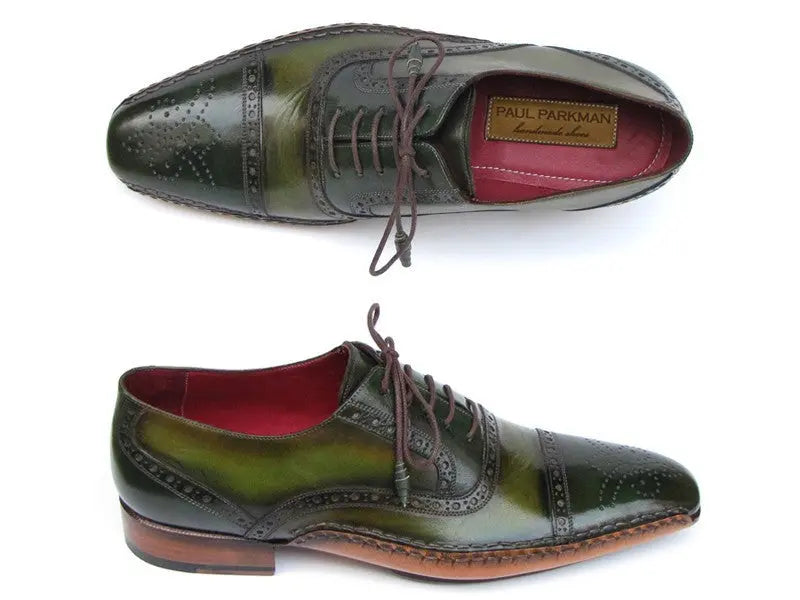 Paul Parkman Men's Green Side Handsewn Cap Toe Oxfords (ID#5032-GREEN) PAUL PARKMAN